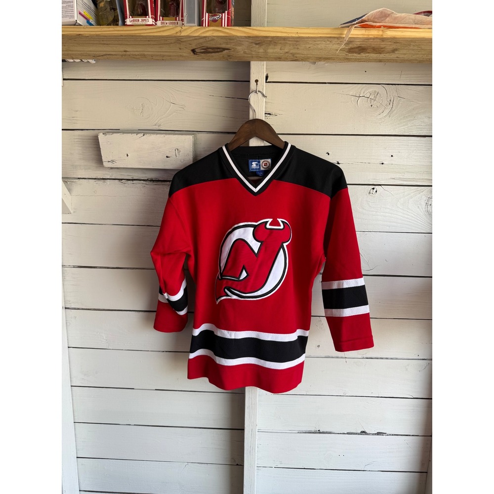 Vintage Starter New Jersey Devils NHL Hockey Jersey Kids S/M Red Black Mesh